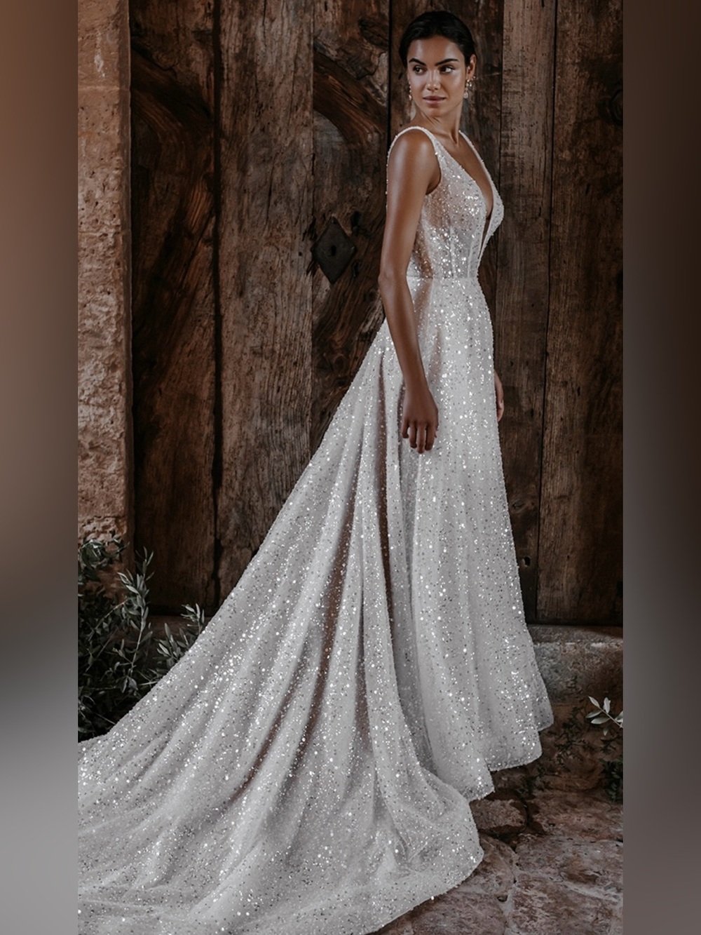 Allure Bridals Sequin Plunging V-Neck Gown